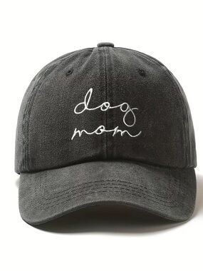 Dog Mom Dog Lover Black Hat Adjustable Baseball Hat, Embroidered Hat